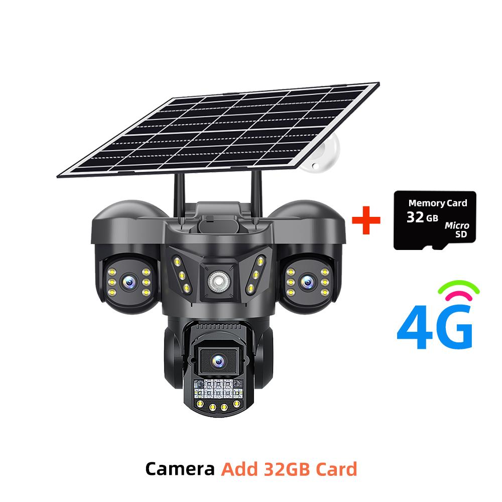 

AOV solar monitor home all-day recording 4g three-screen solar camera CCTV 4G Camera + 32g Card