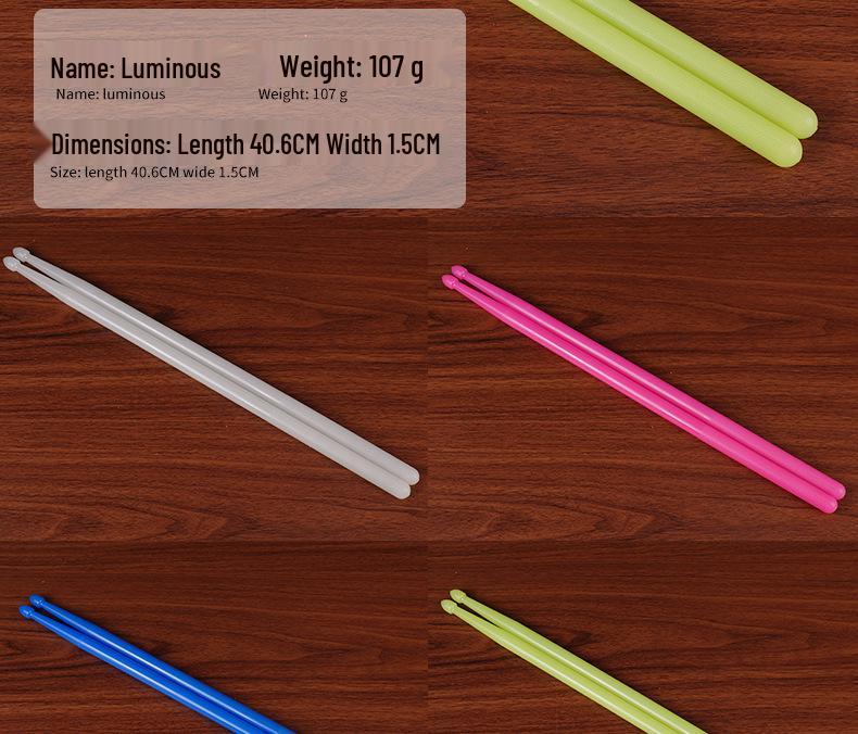 Luminous Colored Maple Wood Drumsticks with Nylon Tips - Beginner Model