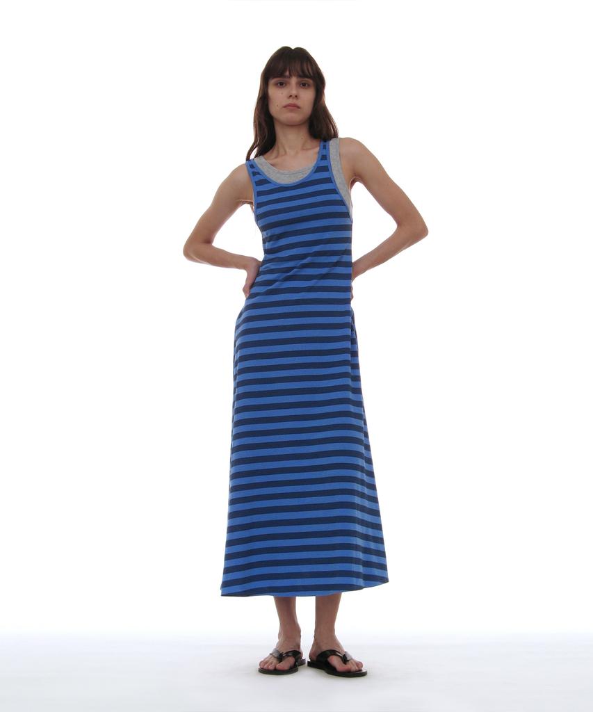 PARTIMENTO WOMEN Pwc Overlay Sleeveless Maxi Dress_Blue Stripe