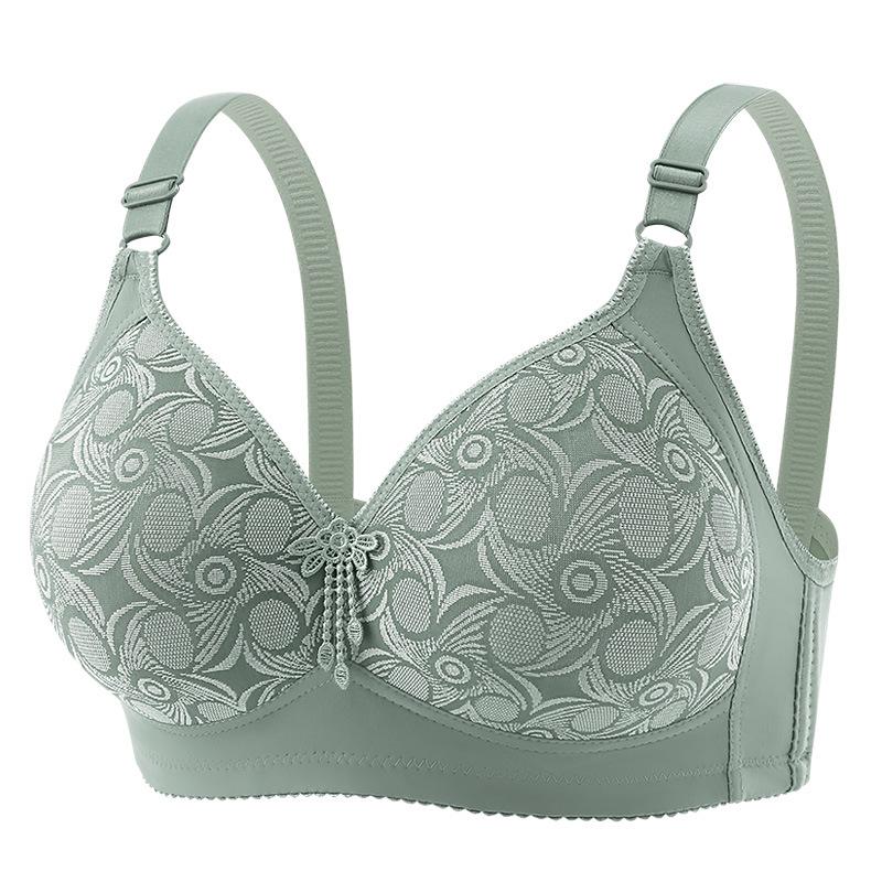 CrossD Plus Size Jacquard Wire-Free Mother's Bra - Elegant Back Support, Sizes 46-52