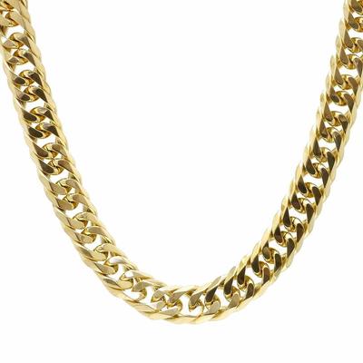 [Silver One] On Double Curb Chain Necklace [Gold 6-sided Cut, 18mm Width] [50cm] Big Clip Type Stainless Steel Men's Extra Thick