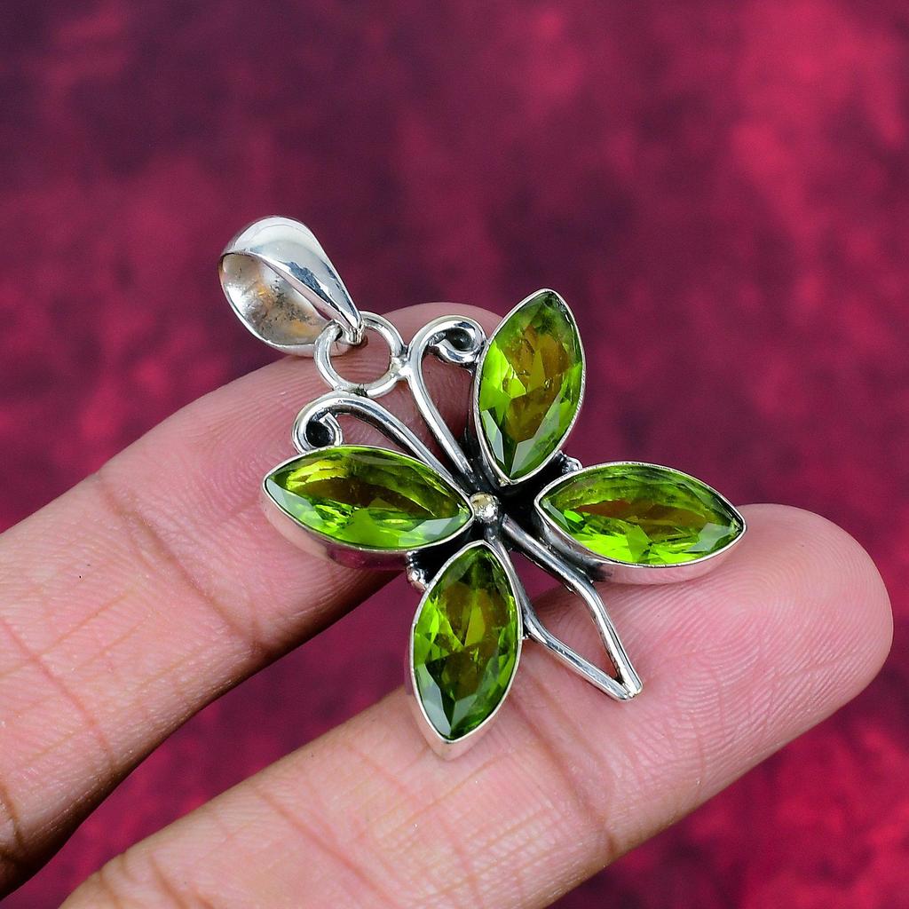 Peridot Anhänger Edelstein Schmuck, 925 Sterling Silber Anhänger, handgefertigter Schmuck Geburtsstein Anhänger, Geschenk für Ihn