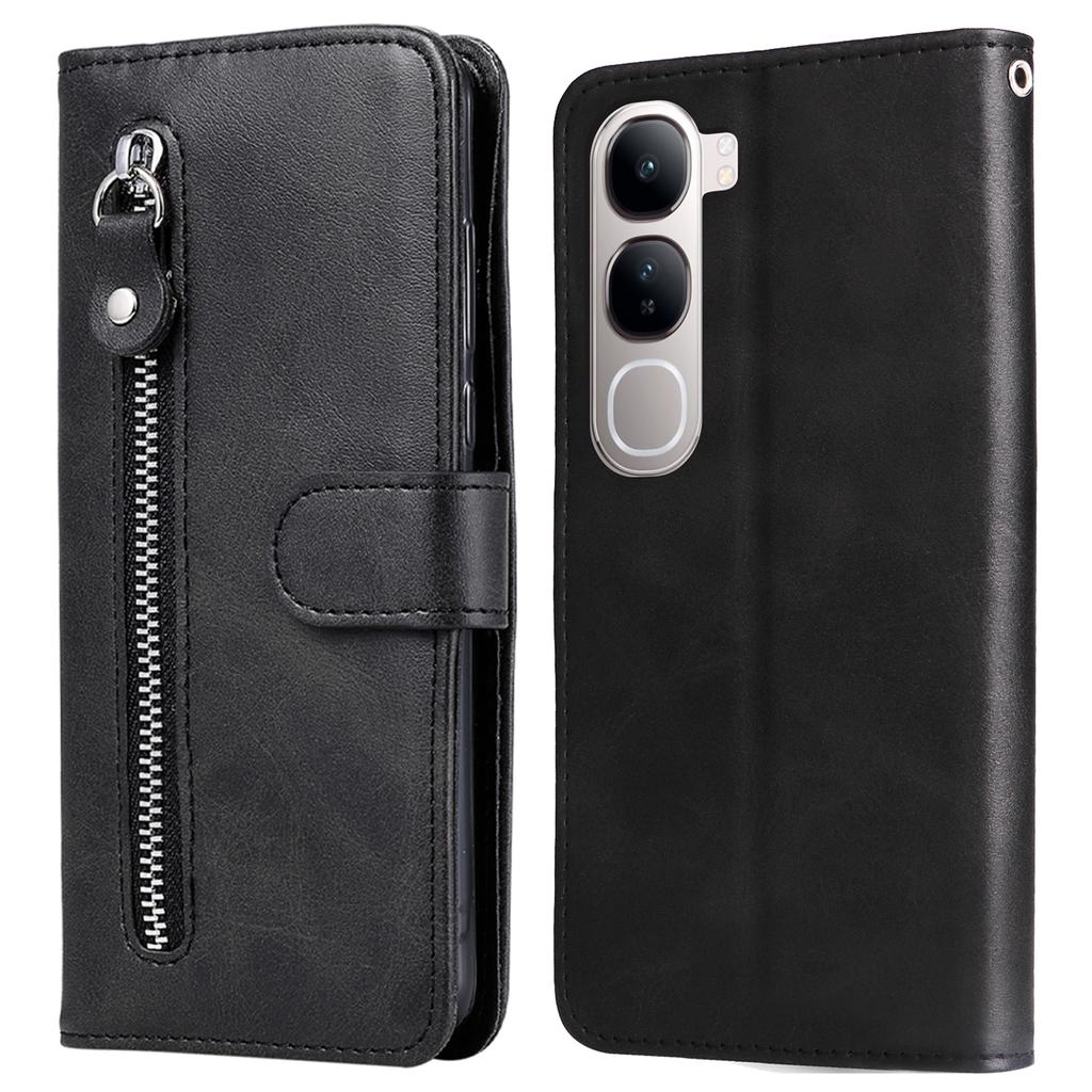 Zipper Wallet Case for Vivo Y300 5G/Y200 5G/V40 Lite (Indonesia) 5G/4G Calf Texture Leather Phone Cover