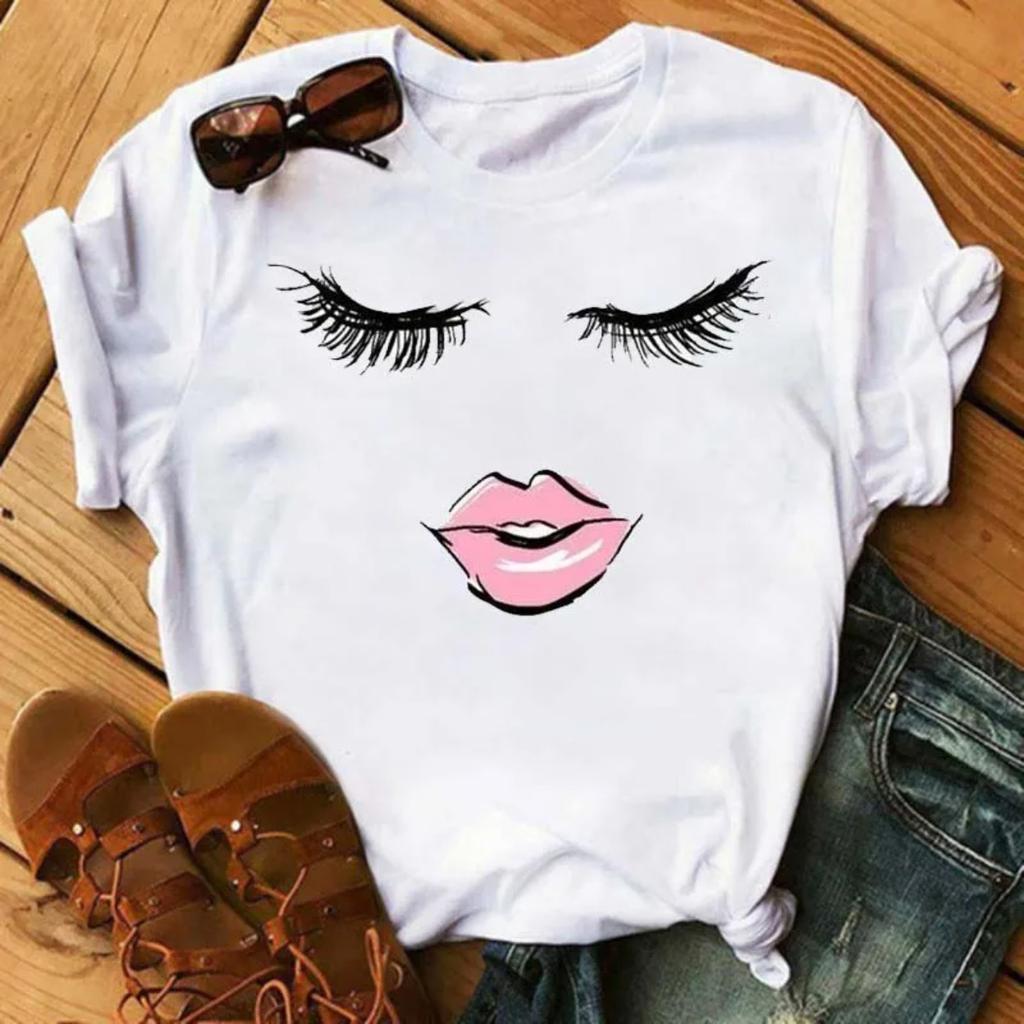 Fashion Graphic Unisex Tshirt Eyelashes Print Kawaii Lashes Unisex Clothes Funny Makeup Aesthetic Shirt Female Clothing Top Tee