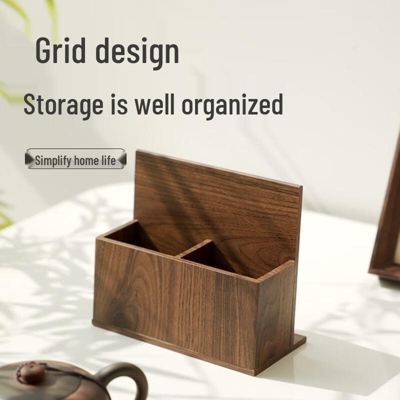Light Luxury Walnut Wood Double Compartment Remote Control Organizer