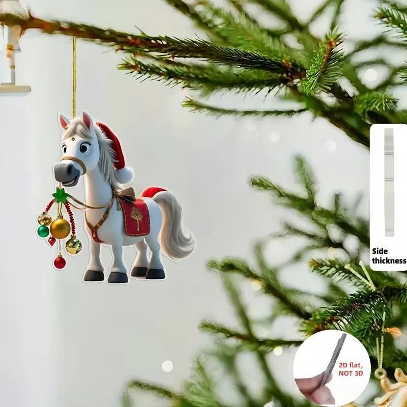 Cartoon Cute 2D Acrylic Horse Pendant Car Rearview Mirror Hanging Christmas Tree Ornament New Year Party Home Decoration