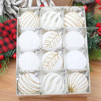 12 Pcs Velvet Christmas Balls 2.36inch Flocked Balls Christmas Tree Ornaments Plastic Balls Xmas Hanging Decoration for Indoor Holiday Decor