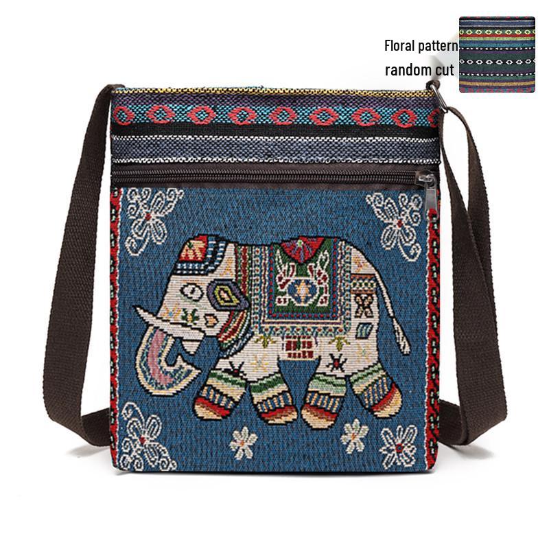 Damen Canvas Umhängetasche - Niedlicher chinesischer Stil, ethnisches Miao-Design, vielseitige gewebte Stoff Schulter- & Handytasche