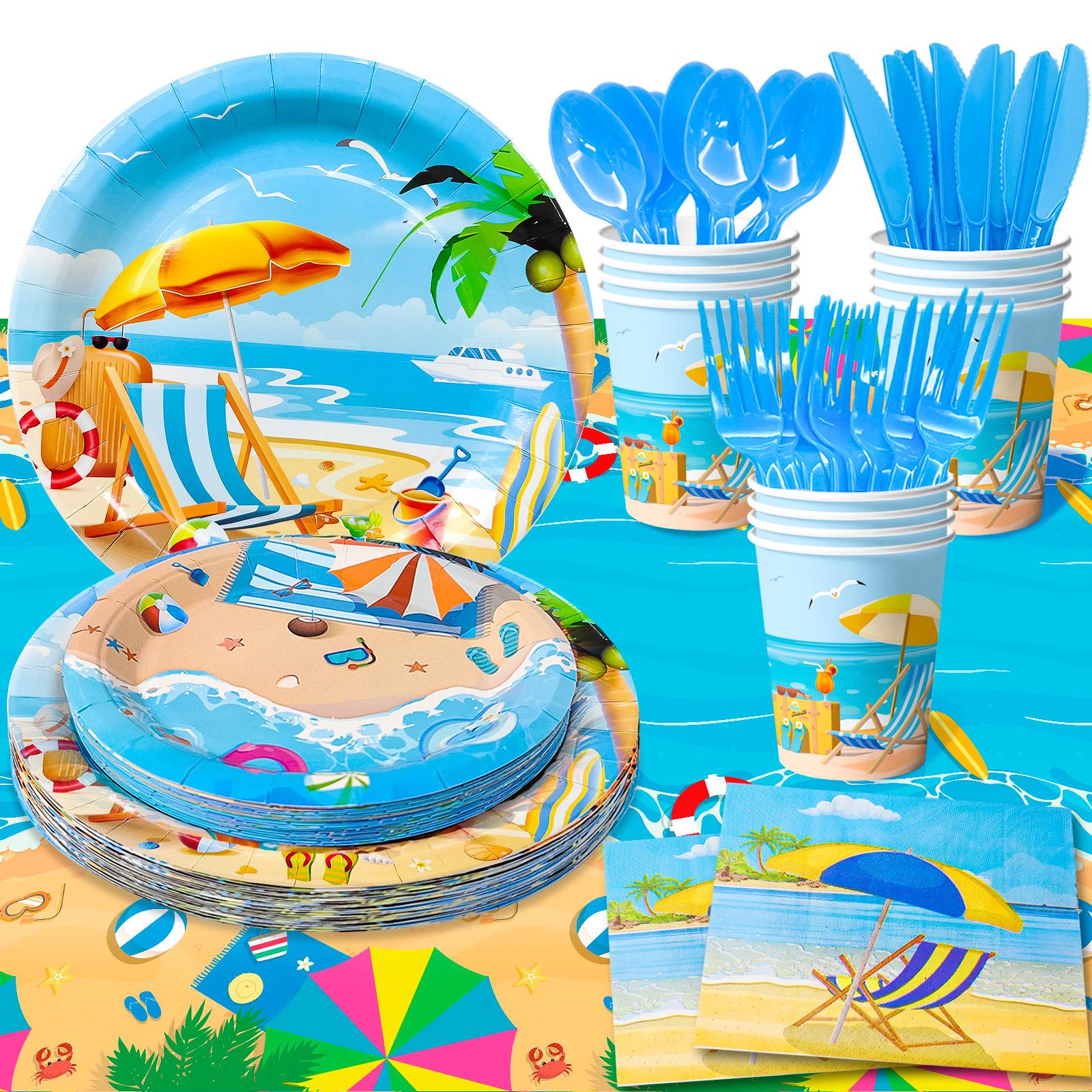 141pcs Beach Party Supplies, Beach Plates And Napkins Party Supplies Includ Beach Theme Paper Plates Cups Napkins & Summer Beach Table Cloth etc жёлтый/синий