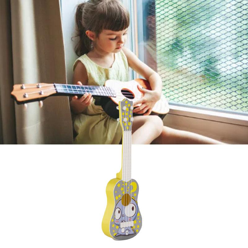 Kids Guitar Toy Plastic Cartoon Pattern Educational 4 String Playable Ukulele Toy for Boys Girls Big Eye Dragon Pattern