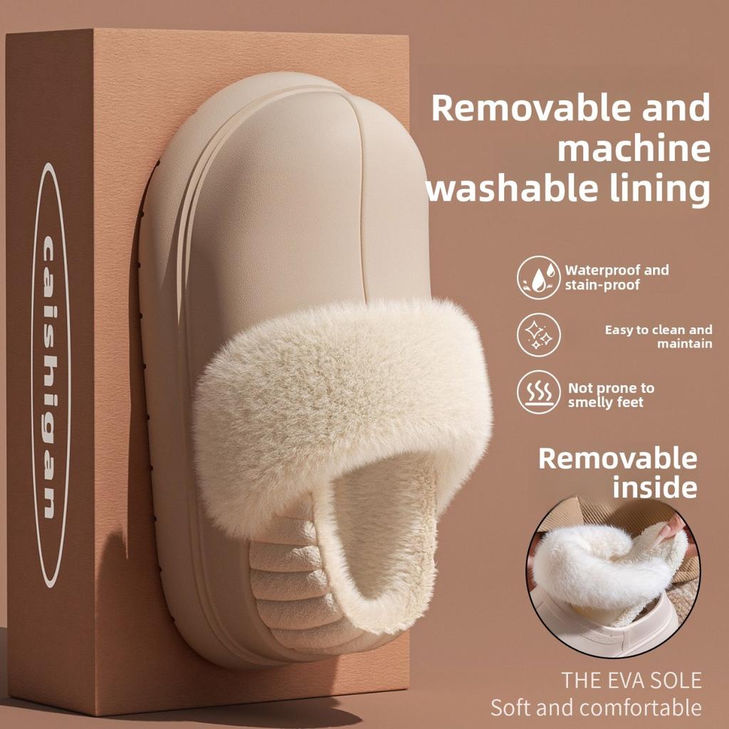 Thick Soled, Height Increasing, Removable and Washable Cotton Slippers for Women In Autumn and Winter, Velvet Waterproof Cotton Shoes for Women