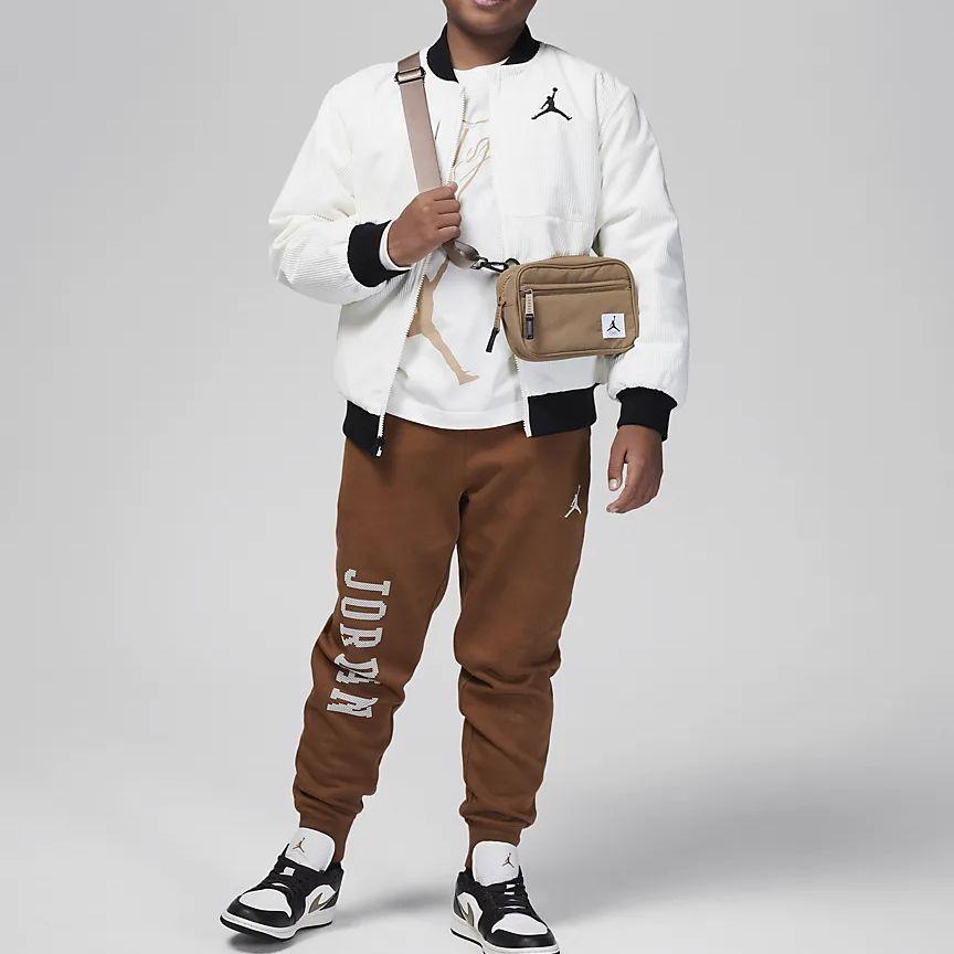 Jordan MJ Essentials Členský dopis Kravata Ležérní Žebrovaná manžeta Flísové Podšívkované Pletené Tepláky Dětské Spodní Díly Světle-Britská-Hnědá FV5650-281