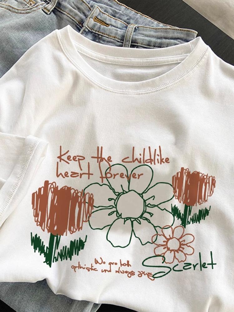 American Vintage Short Sleeve Pure Cotton T-Shirt 2026 New Women's Summer Loose Plus Size Trendy Printed Casual Round Neck Top