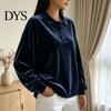 Lady Pullover Shirt Women Velvet Shirt, 3-Button Collared Casual Blouse, Solid Color Loose Long Sleeve Top for Daily Wear Work