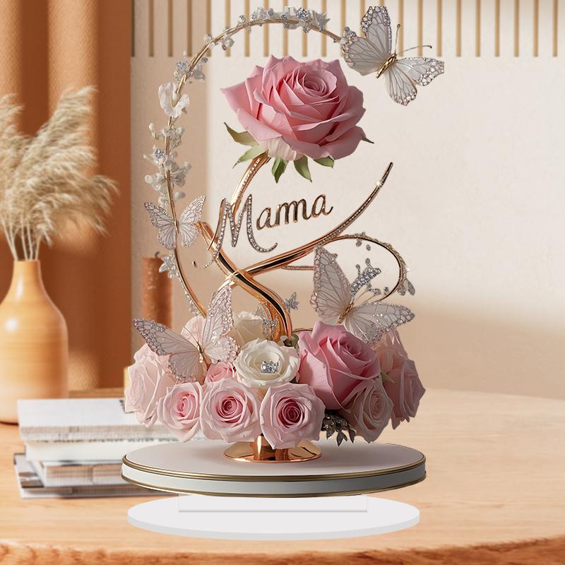 1 Piece 2D Acrylic Arrangement Pink Flower Bouquet Mama Pattern Elegant Desk Decoration Mother's Day Gift Gift for Mother