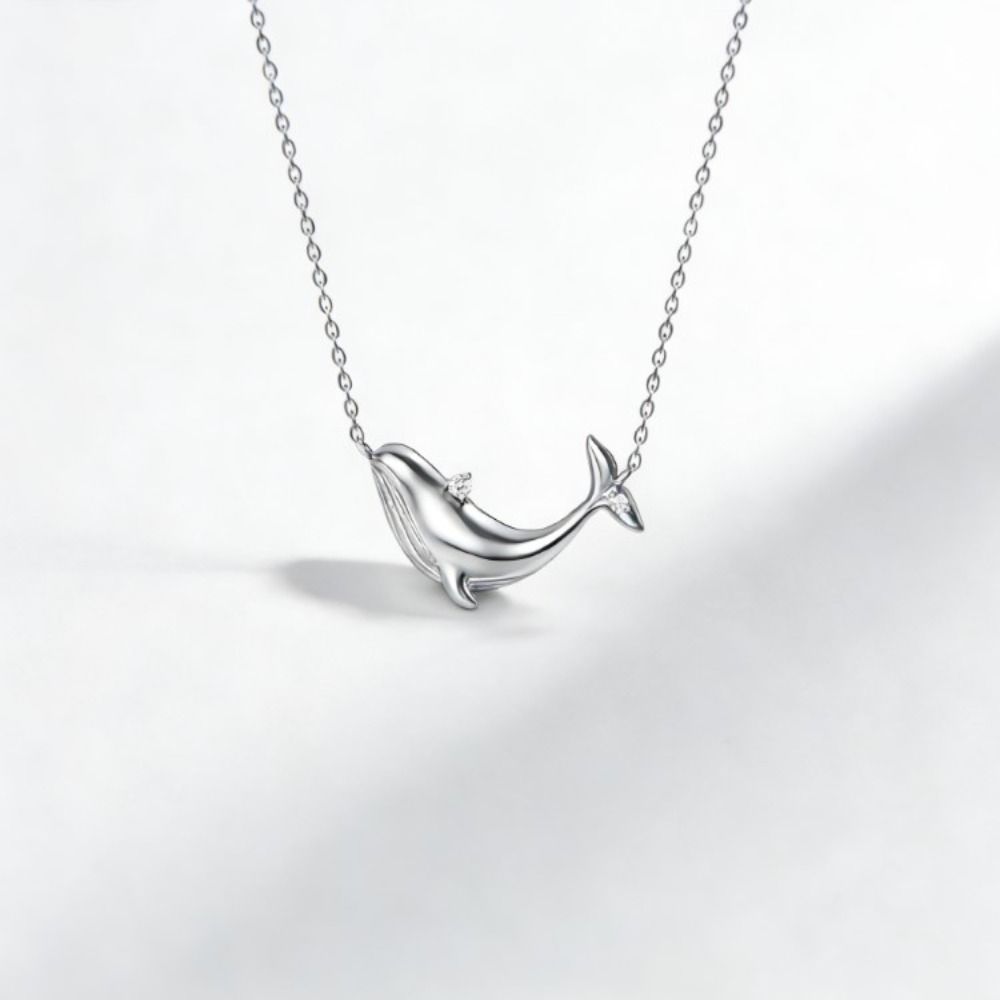 Silver Clavicle Chain Elegant Zircon Pendant Gift Whale Pendant Necklace  Jewelry