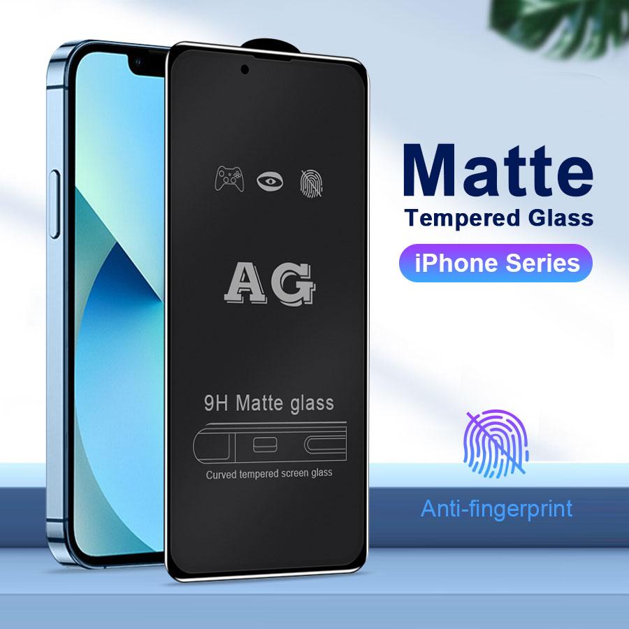 For iPhone 11 12 13 Mini 14 15 16 Pro Max X XR XS XS Max SE 2020 6 6s 7 8 Plus Matte Anti Glare Full Screen Tempered Glass Film