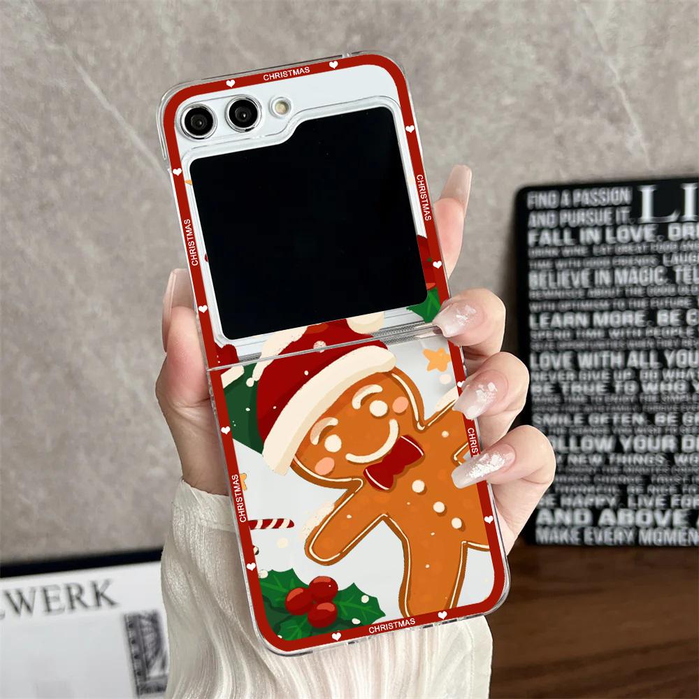 Luxury Cartoon Christmas Phone Case for Samsung Galaxy Z Flip 6 5 4 Simple Santa Transparent Hard PC Cover for Zflip6 Shell