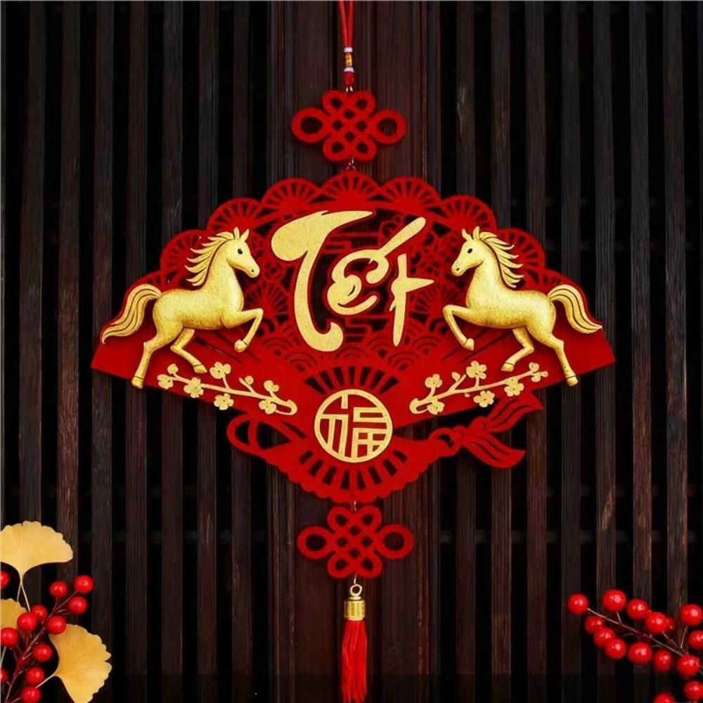2026 Lunar New Year Pendants Vietnamese with Tassel Hanging Ornament Red Horse Pattern Spring Festival Pendants