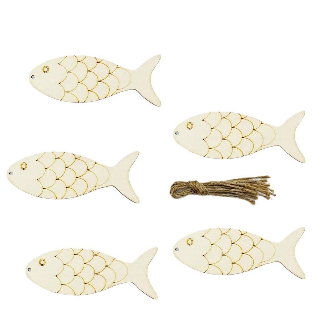Hemp Rope Wooden Fish Cutouts 10*3.6cm Fish Shaped Wood Cut Out  For Crafts
