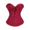 Women's Sweetheart Strapless Corset Top Slim Fit V Neck Ruffle Trim Jacquard Lace Up Bustier Vintage Court Waist Trainer Shapewear