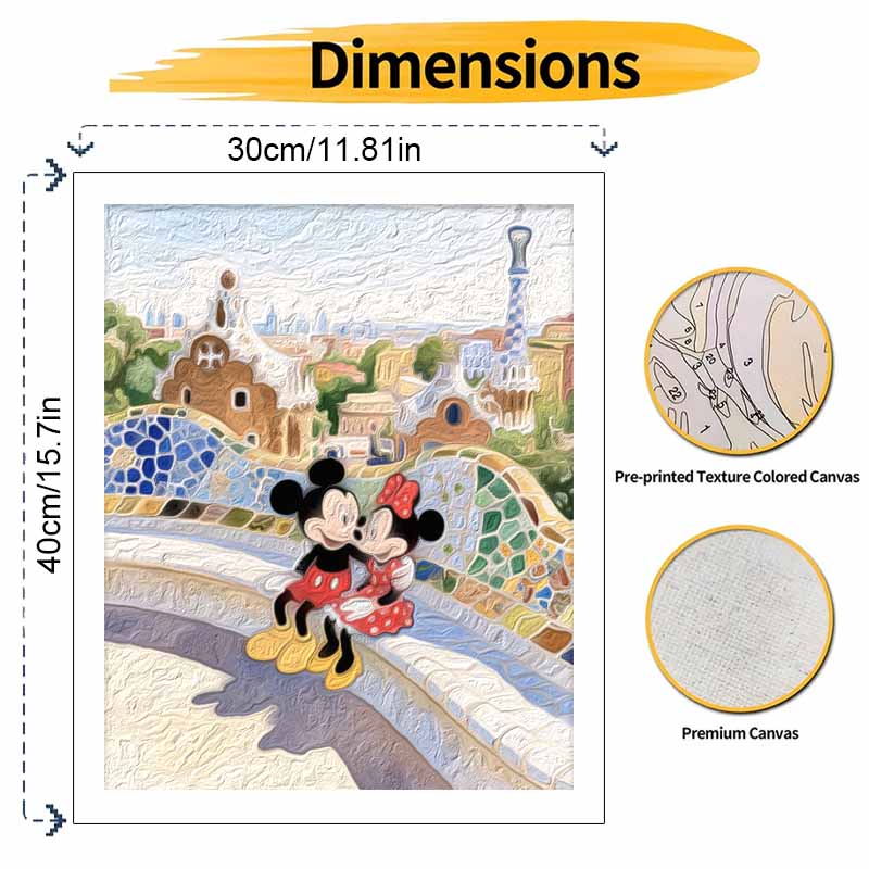 Disney Mickey and Minnie Mouse Barcelona Park Art Paint by Numbers Painting Art Kit Home Decor Gift