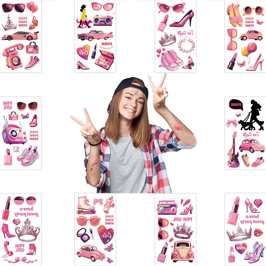 New Pink Party Girl Tattoo Stickers Waterproof Party Party Gift Funny Face Stickers