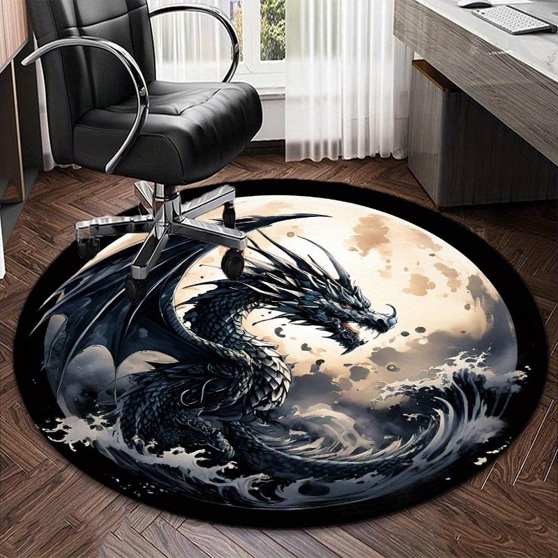 S Moon Dragon Round Rug Nonslip Area Rug Office Chair Mat Carpet For Living Room Bedroom Home Decor