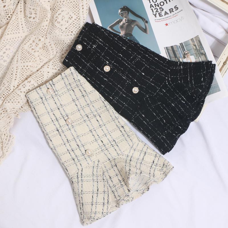 2023 Plaid Tweed High-Waisted Fishtail Mini Skirt