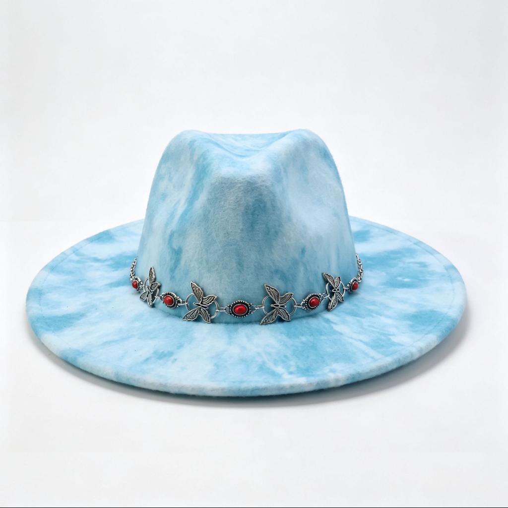 Hot-selling Tie-dye American Western Cowboy Hat New Butterfly Chain Accessories Personalized Versatile Fashion Cowboy Hat