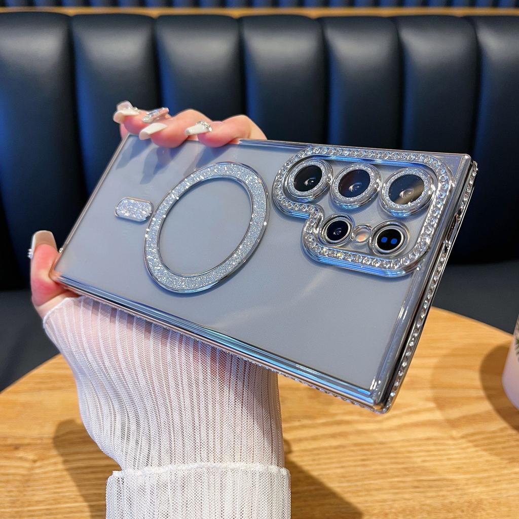 Samsung S24 Ultra Side Drill Magnetic Suction Phone Case Suitable for A54 Transparent A14 Electroplated Flash Powder A06 Protective Case S23