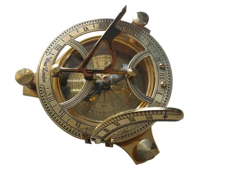 Vintage Brass Compass Sundial with Sheesham Wooden Box