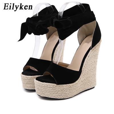Sandalias de Mujer EilyKen de Moda para Verano con Lazo de Mariposa y Punta Abierta Zapatos de Plataforma de Cuña de Tacón Alto Lisos Botines con Cordones