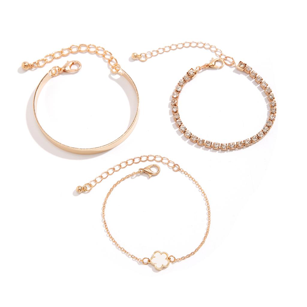 3Pcs/Set Hip Hop Retro Sparking Rhinestone Chain Bracelet for Women Minimalist Geometry Flower Bangles Trend Girls Jewelry Gifts