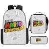 New Super Mario Trend Backpack Retro Mario Schoolbag 3-Piece Set with Pencil Case