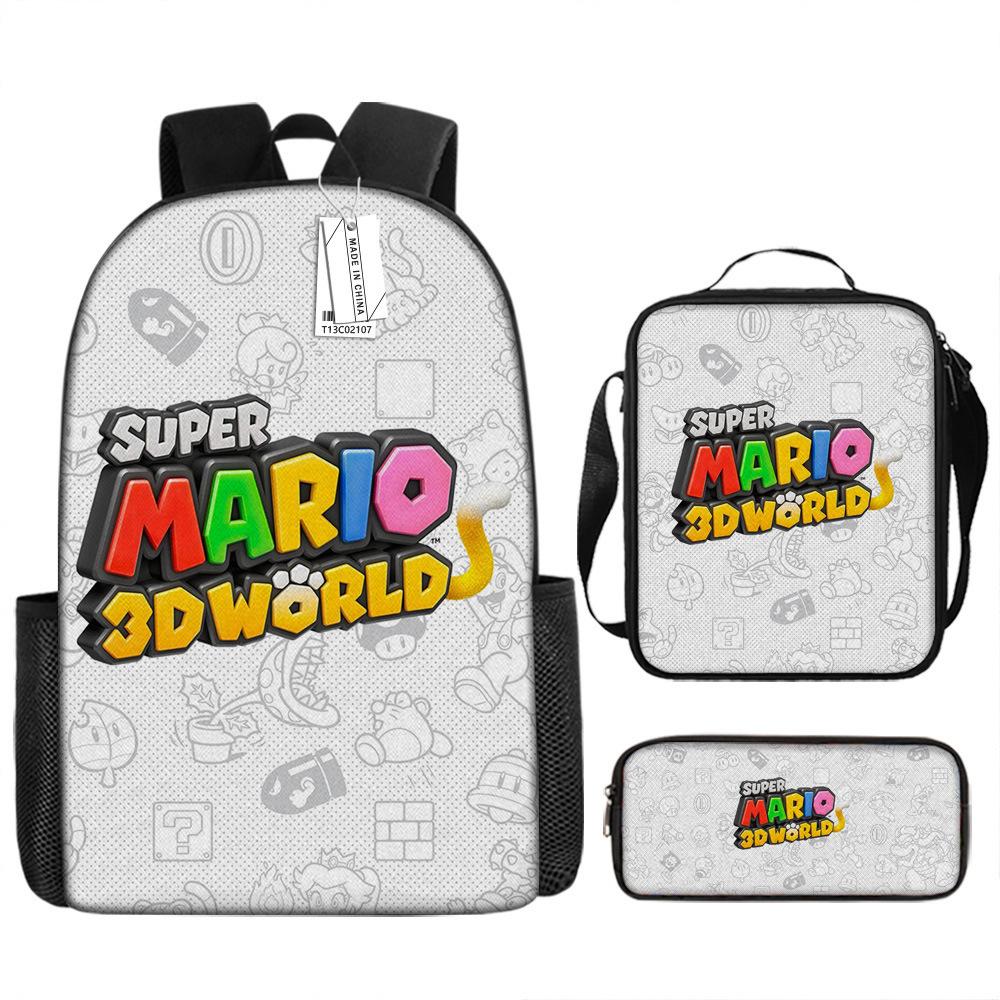 New Super Mario Trend Backpack Retro Mario Schoolbag 3-Piece Set with Pencil Case