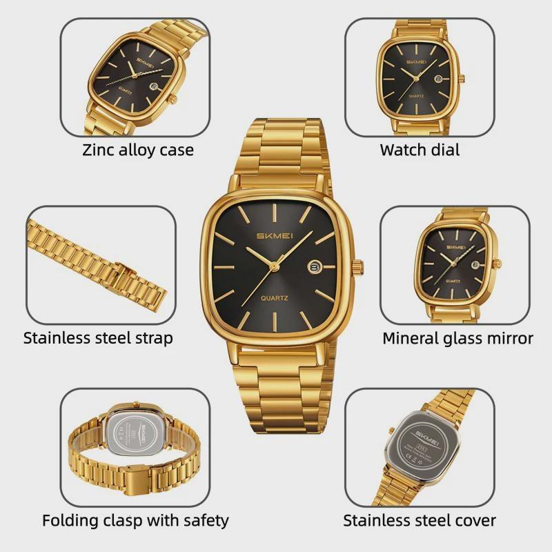 Luxury Mens Quartz Calendar Watches Stainless Steel Strap Waterproof Analog Display Fashion Casual Wristwatch