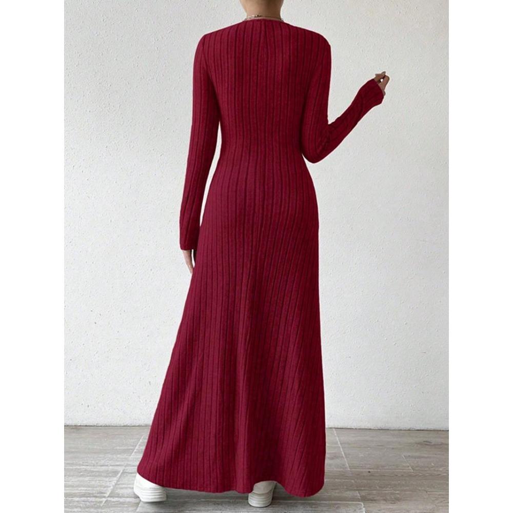 Fashion Slim A-line Maxi Dress for Women Autumn Winter Solid V-neck Bodycon Dress Long Sleeve Elastic Knitted Wedding Dresses
