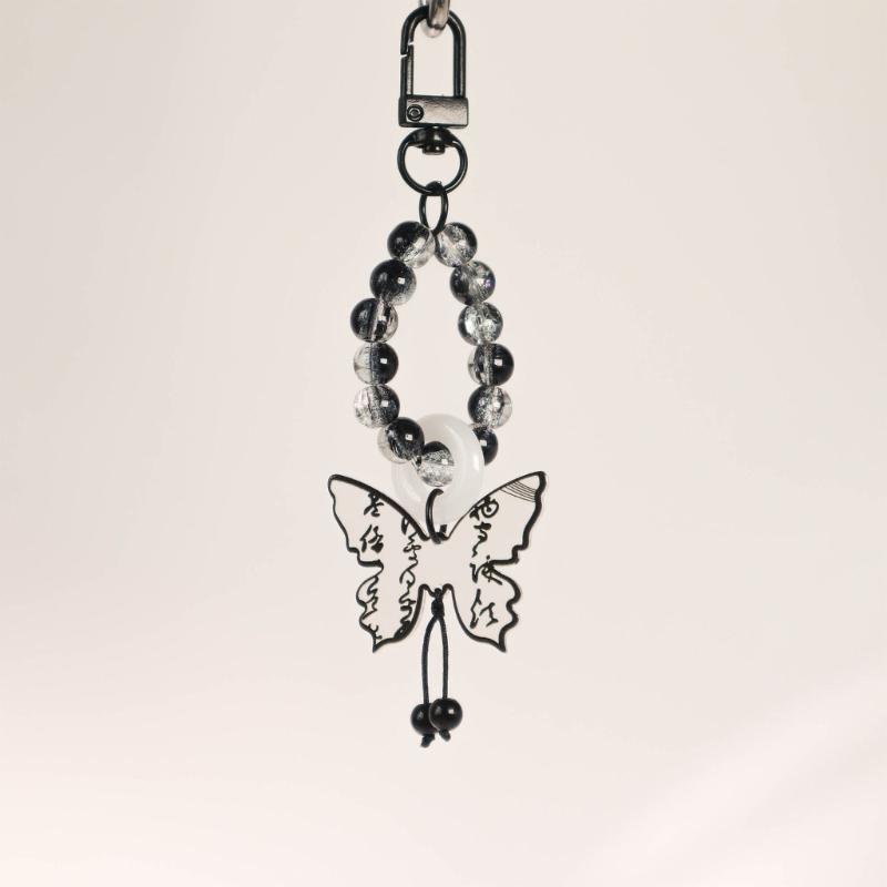 Black Butterfly Bead Phone Charm Straps Keys Hanging Pendants Bag Decoration