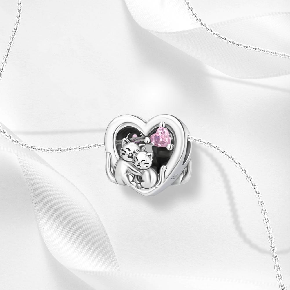 Ahthen Copper Bead Loving Cat Hugging Each Other Charm Fit Snake Chain Bracelets Necklaces for Women Jewellery Making