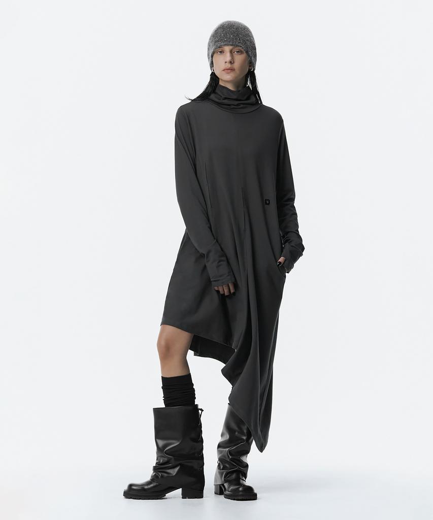 Teulimingbeodeu Turtleneck Pintuck Jersey One-Piece [Charcoal]