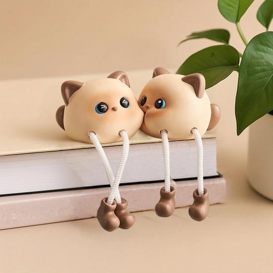 2 Pcs Cartoon Shelf Legs Funny Resin Sitter with Dangling Persimmon/Cat/Pear Figurine