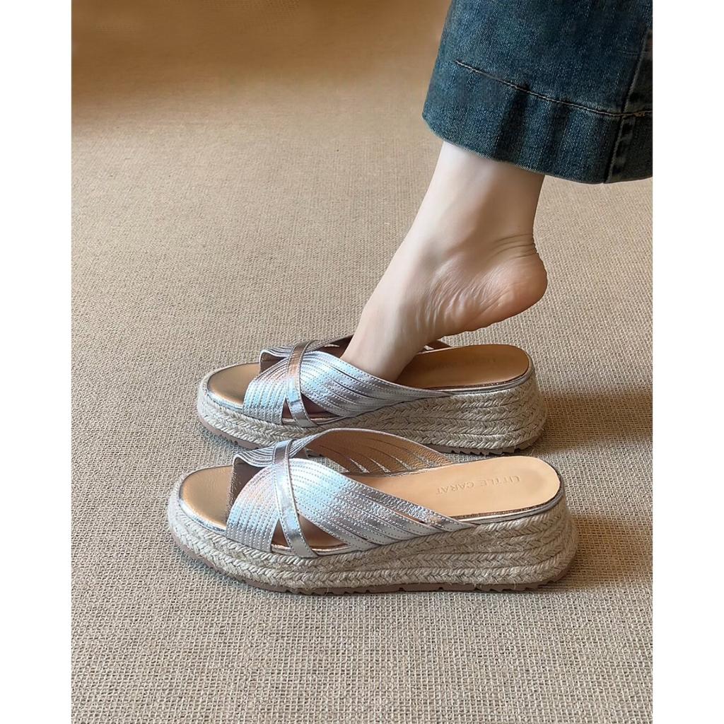 Suding Home~ 6cm Thick-soled One-word Slippers for Women's Summer Wear 2025 New Casual One-pedal Leaking Toe Cool Slippers