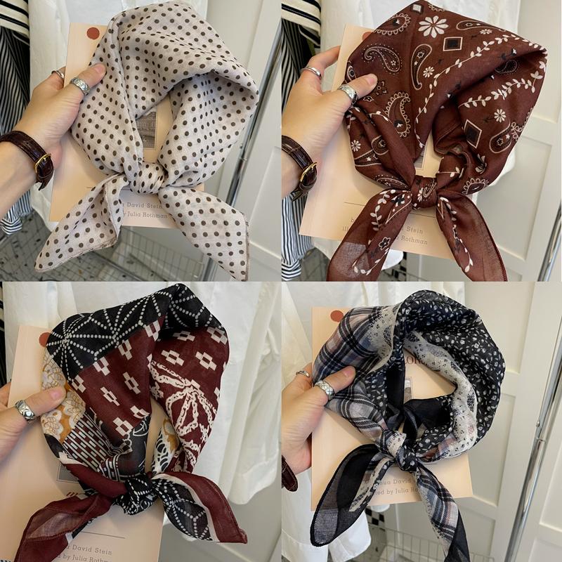 18Cm Cotton and Linen Cashew Small Square Scarf Spring Summer and Autumn Thin Decorative Scarf Air Conditioner Room Neck Scarf Headband Headscarf