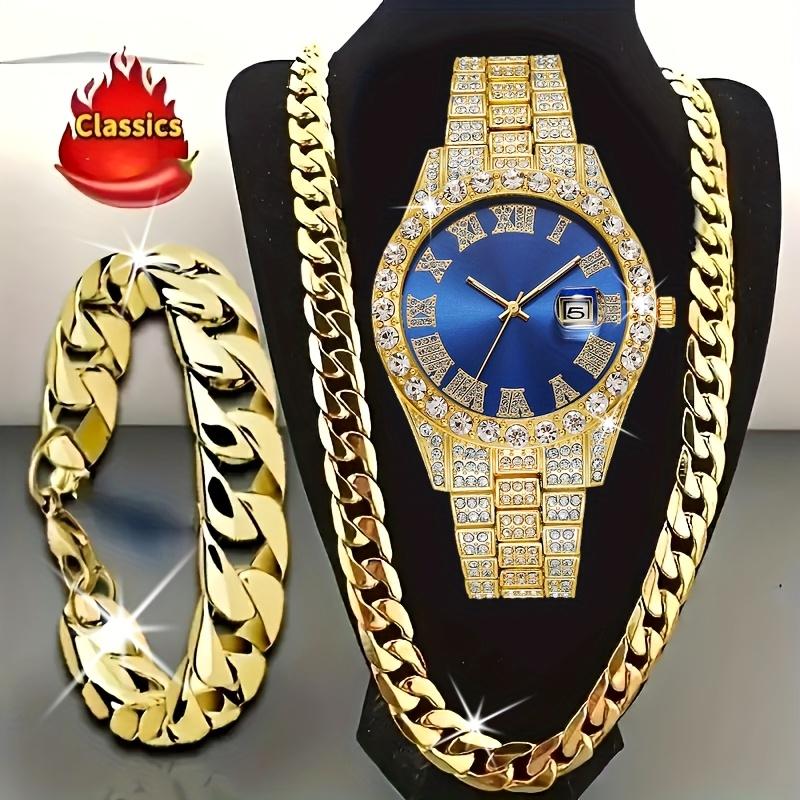 Zestaw Zegarków Sportowych 3 szt. Męski Zestaw Zegarków Kwarcowych Męska Bransoleta Męski Naszyjnik Zestaw Bransoletek ze Stali Nierdzewnej Casualowy Zegarek dla Mężczyzn