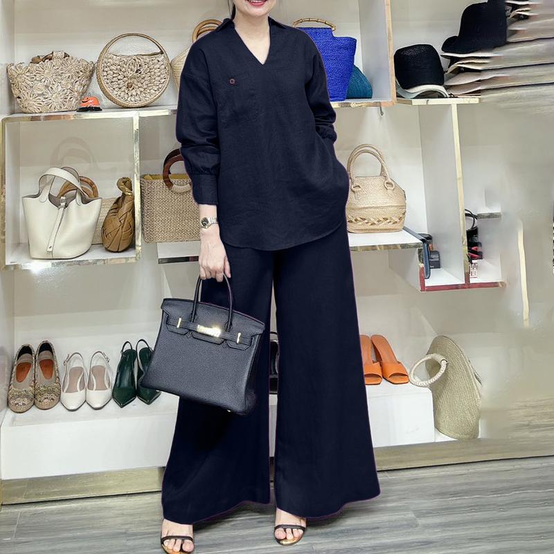 ZANZEA Women Long Sleeve Blouse and Pants Casual Two Piece Suit Sets