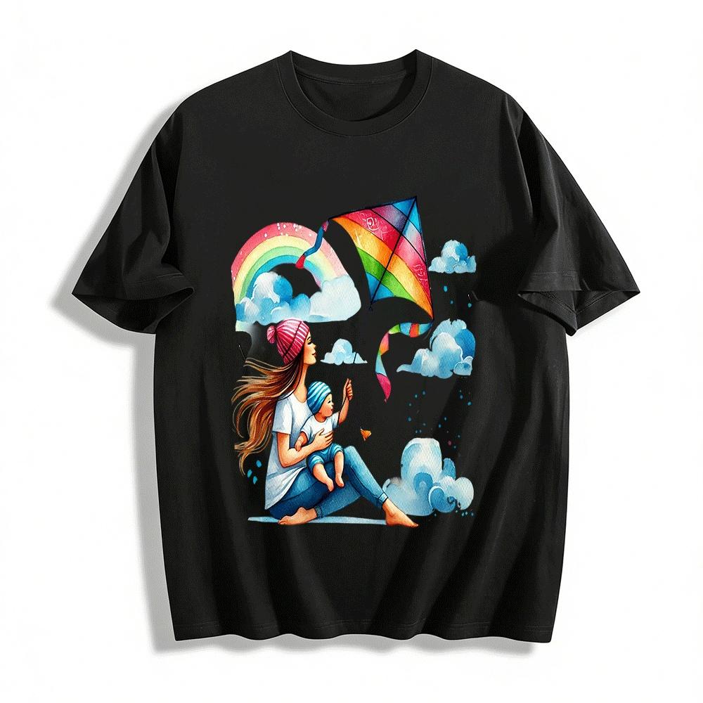 Mom And Baby Rainbow Kite Print Casual Family Matching Tee Pure cotton T-shirt XXS