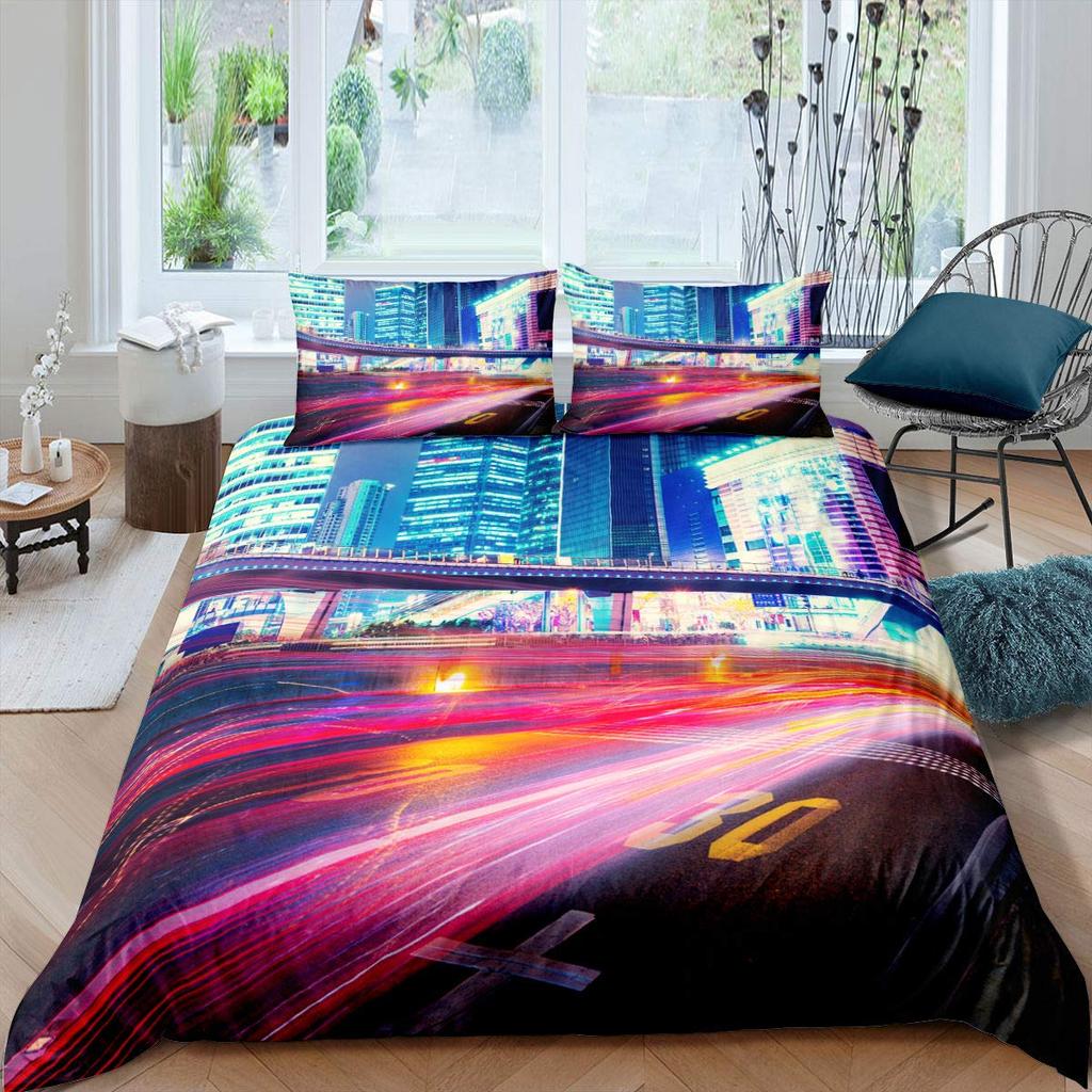 Cityscape Duvet Cover Set New York City Night View Quilt Cover For Boys Adults Microfiber Building Bedding Set 2/3Pcs King Size