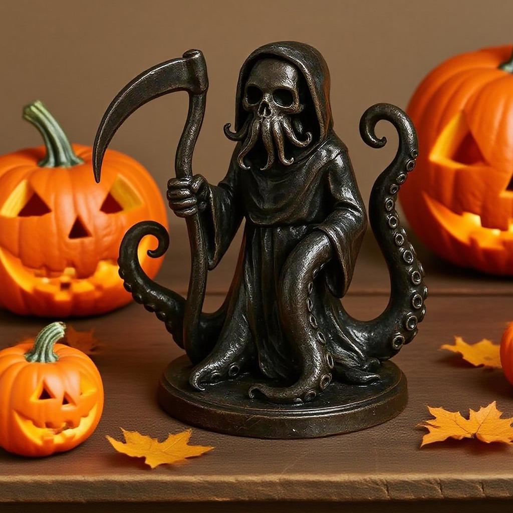 Halloween Grim Fun Home Decor Decoration,Interesting Black Robe Doll Holding A Sickle