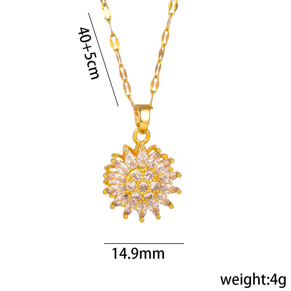 Rotatable Sunflower Necklace with Diamond Accents, Daisy Design, Titanium Steel Women's Jewelry, Popular Item